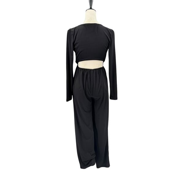 BCBGeneration Black Stretch Surplice V-neck Long Sleeve Cut Out Back Jumpsuit - Picture 5 of 14